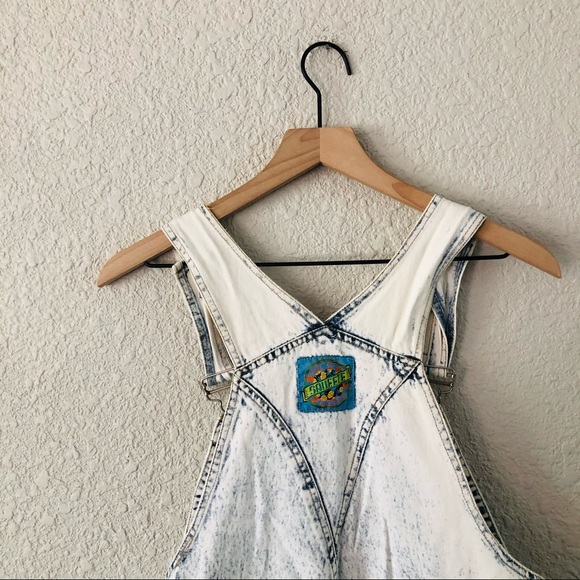 Vintage 1990s Squeeze Acid Wash Denim Overalls Shortalls - Picture 4 of 9